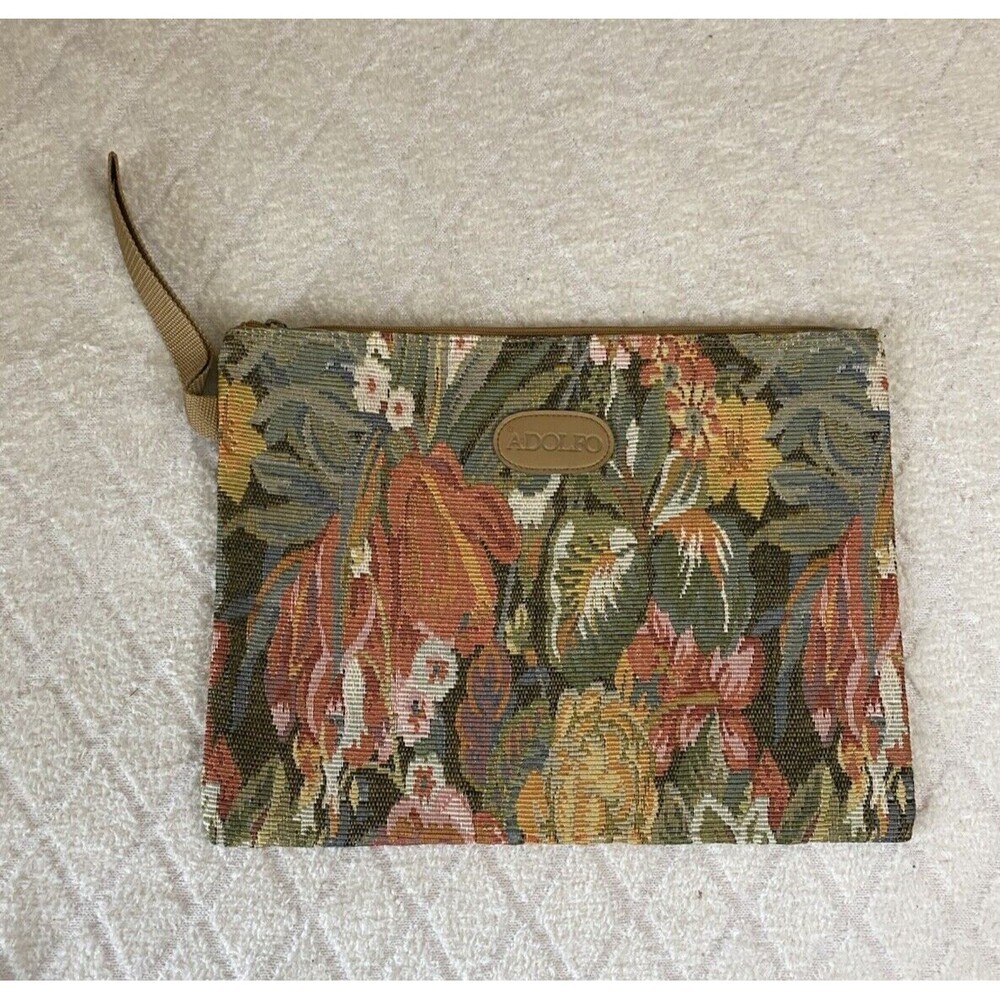 Vintage Adolfo Woven Floral All Over Print Tapestry Material Wristlet 15 By 11in